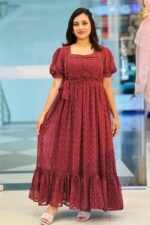russet brown color georgette fabric gown