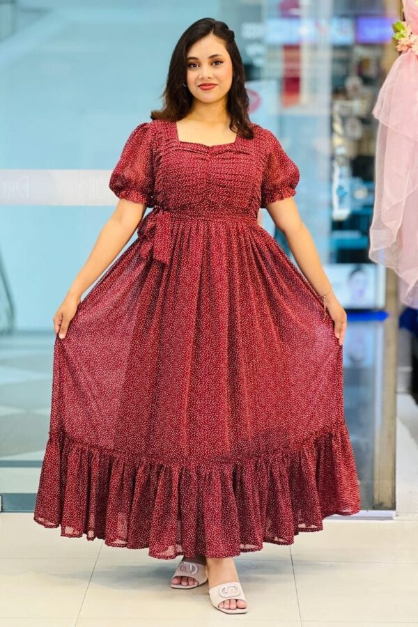 russet brown color georgette fabric gown