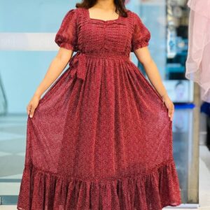russet brown color georgette fabric gown