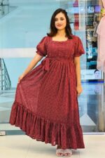 russet brown color georgette fabric gown