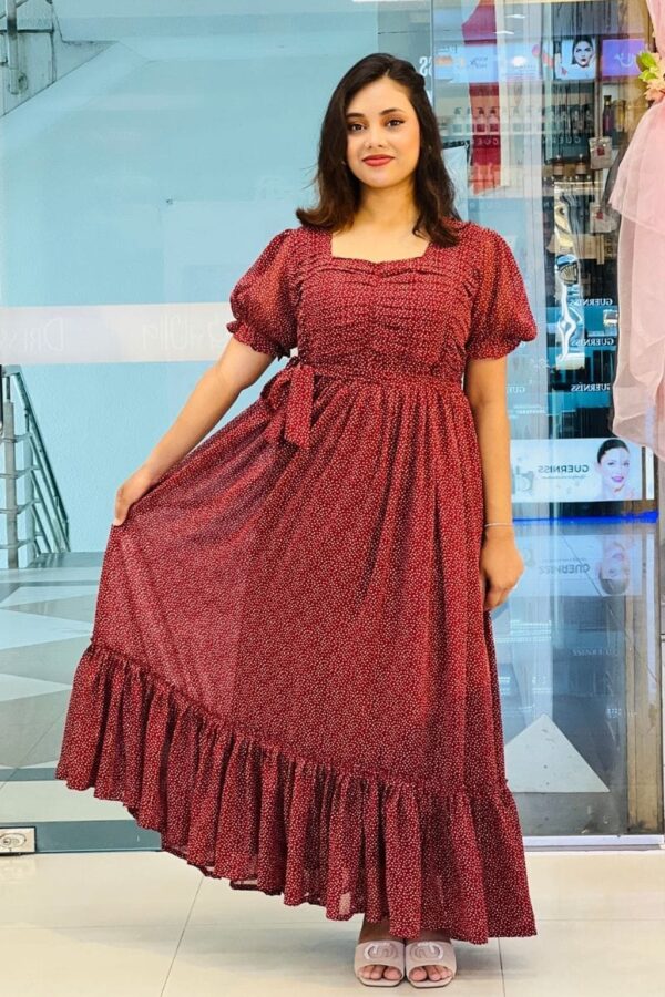 russet brown color georgette fabric gown