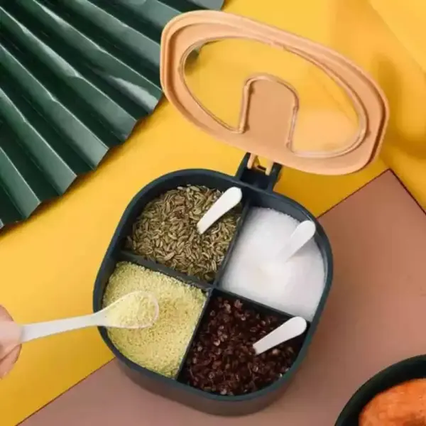 multi storage 4 section kitchen spices lid box
