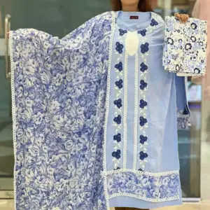 della robbia herringbone denim embroidered shalwar suit