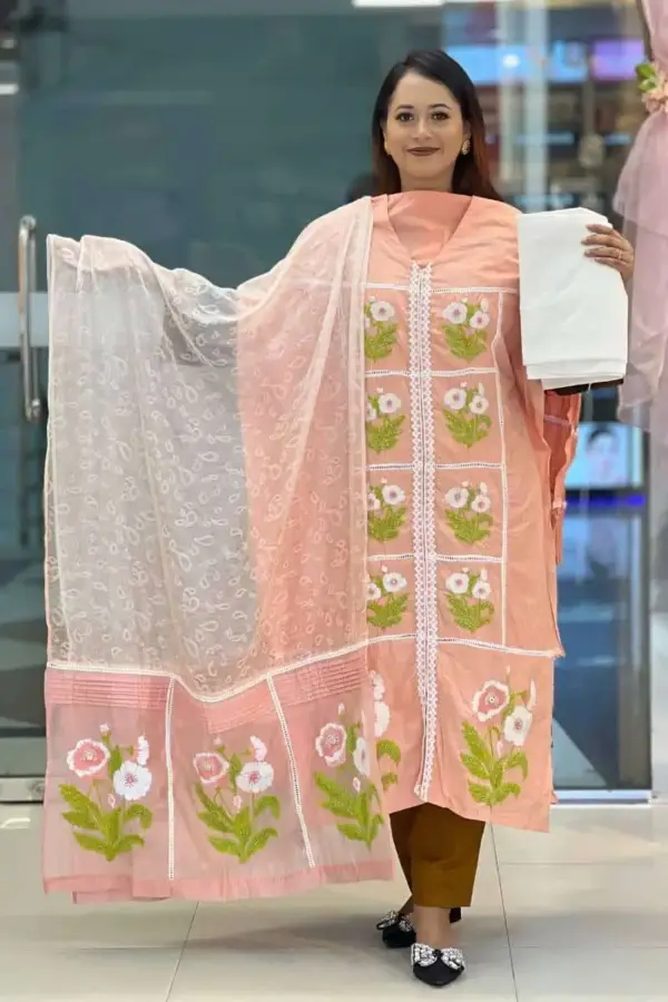peach jacquard cotton embroidered shalwar suit