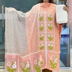 peach jacquard cotton embroidered shalwar suit