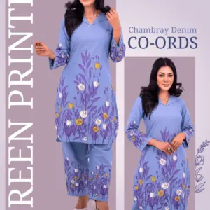 skyway blue chambray denim screen printed co ord's