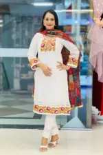 white rayon jacquard cotton embroidered single kameez