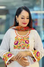 white rayon jacquard cotton embroidered single kameez