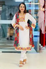 white rayon jacquard cotton embroidered single kameez
