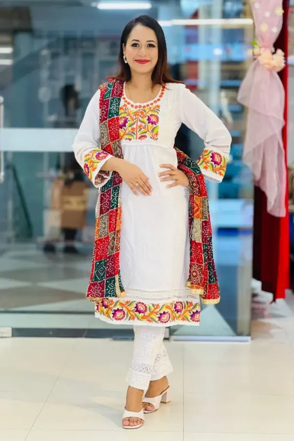 white rayon jacquard cotton embroidered single kameez