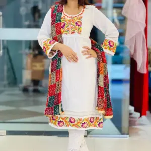 white rayon jacquard cotton embroidered single kameez