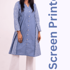 light blue chambray screen printed tailored kurti