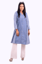 light blue chambray screen printed tailored kurti