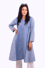 light blue chambray screen printed tailored kurti