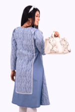 light blue chambray screen printed tailored kurti