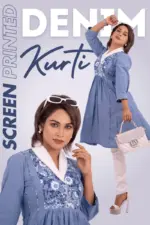 riviera blue chambray denim screen printed kurti