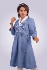 riviera blue chambray denim screen printed kurti
