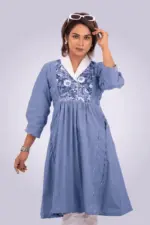 riviera blue chambray denim screen printed kurti