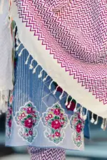 riviera blue chambray screen printed with embroidered shalwar suit