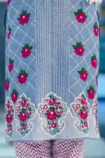 riviera blue chambray screen printed with embroidered shalwar suit