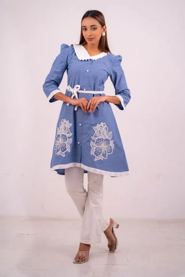blue denim embroidered shirt