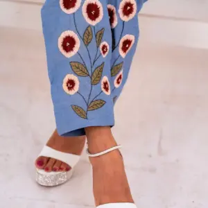 riviera blue chambray fabric embroidered pant