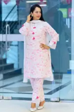 pink color printed rayon spandex tailoring co ord's