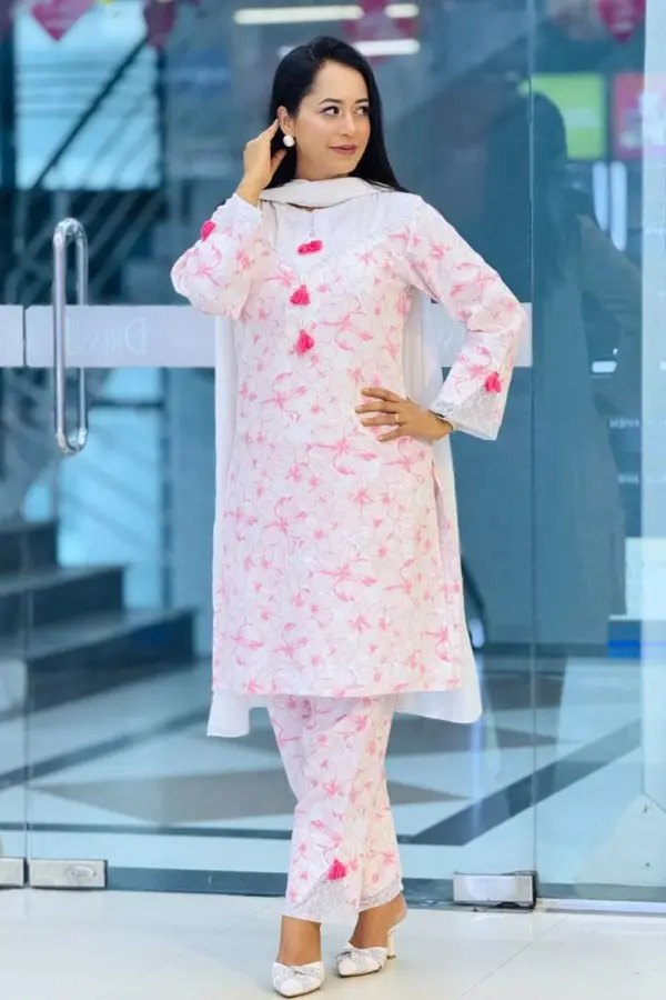 pink color printed rayon spandex tailoring co ord's