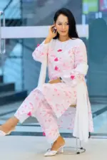 pink color printed rayon spandex tailoring co ord's