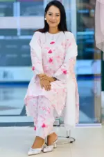pink color printed rayon spandex tailoring co ord's