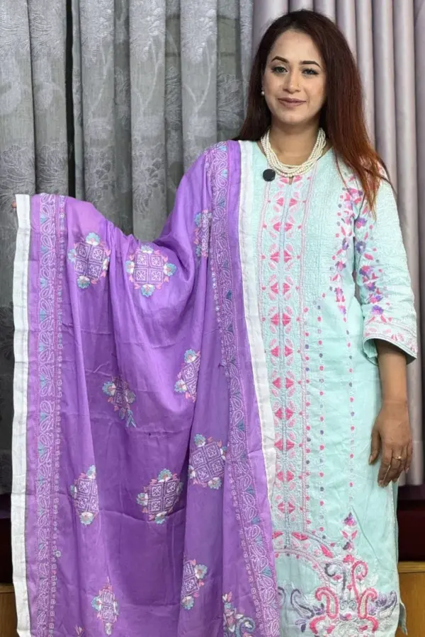 pest & purple colour hand embroidered shalwar suit