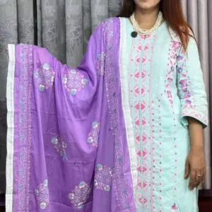 pest & purple colour hand embroidered shalwar suit