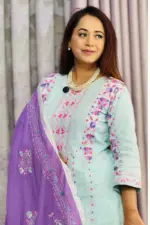 pest & purple colour hand embroidered shalwar suit