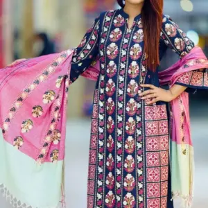 nevy blue viscose screen printed shalwar suit
