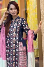 nevy blue viscose screen printed shalwar suit