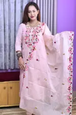peach color hand embroidered cotton shalwar suit