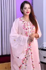 peach color hand embroidered cotton shalwar suit