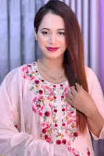 peach color hand embroidered cotton shalwar suit