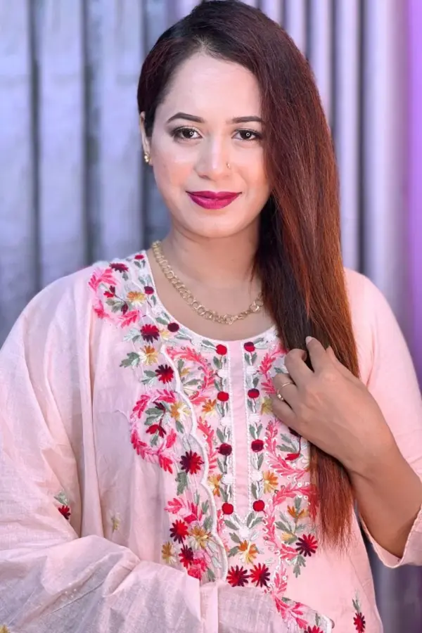 peach color hand embroidered cotton shalwar suit