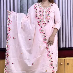 peach color hand embroidered cotton shalwar suit