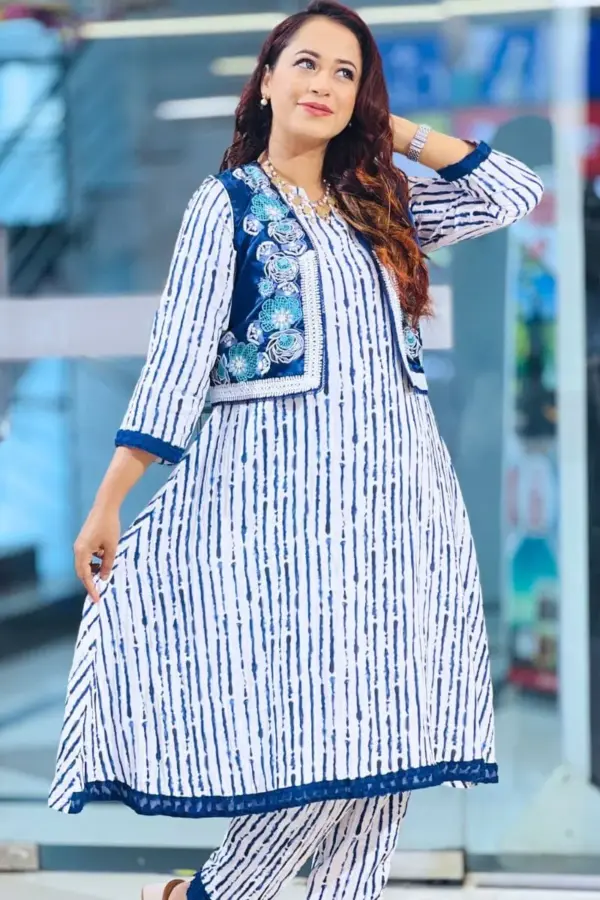 indigo silk embroiderd coaty set