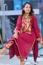 maroon color jacquard screen print co ords