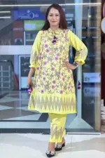 yellow color slub cotton screen printed co ores