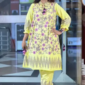 yellow color slub cotton screen printed co ores