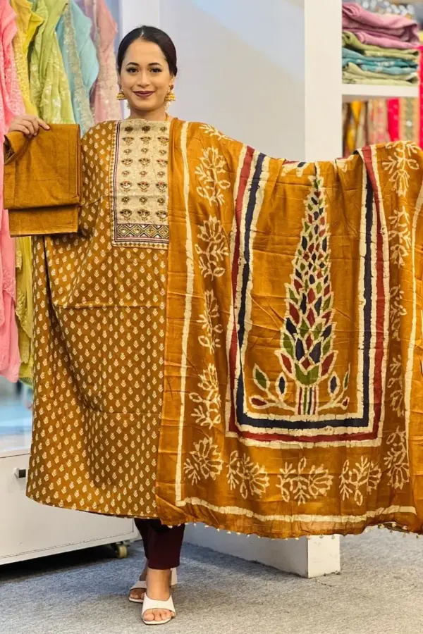 mustard yellow cotton joypuri salwar suit