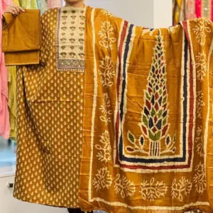 mustard yellow cotton joypuri salwar suit