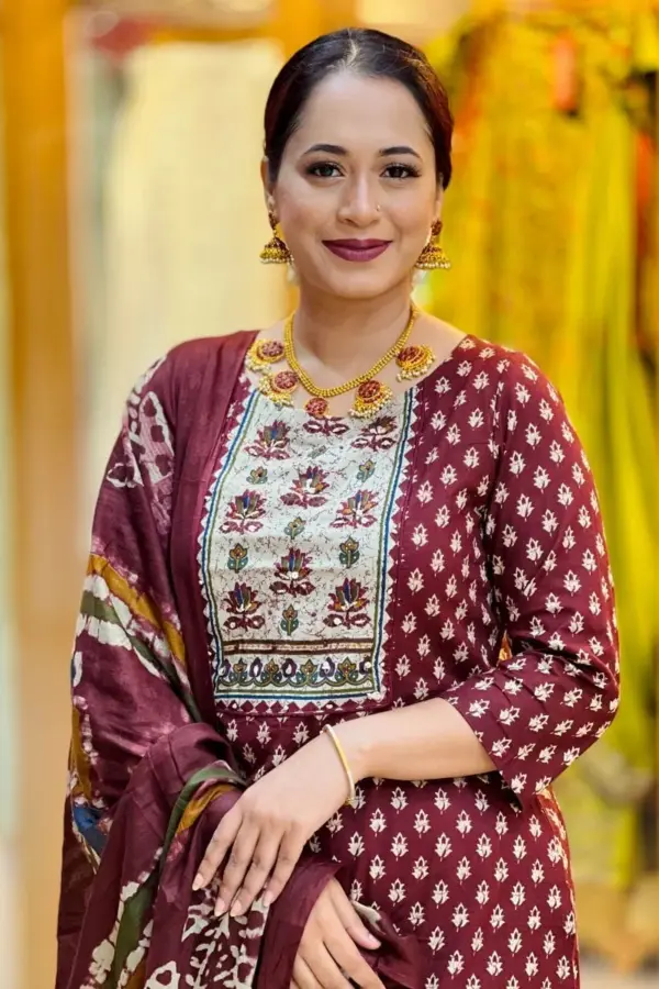 maroon cotton joypuri salwar suit