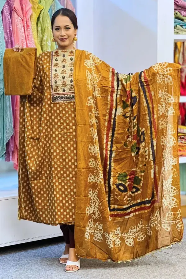 mustard yellow cotton joypuri salwar suit 2