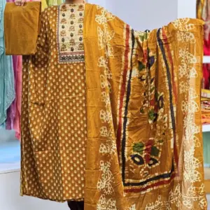 mustard yellow cotton joypuri salwar suit 2