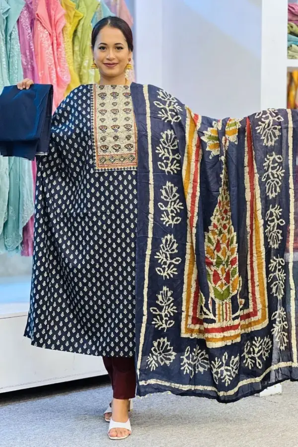 navy blue cotton joypuri salwar suit